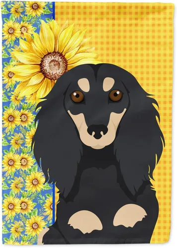 Vista 196 de Caroline's Treasures WDK5313GF Bandera de jardín con diseño de girasoles de verano, color negro y tostado, Airedale Terrier para buzón, bandera