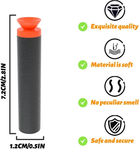 Vista 2 de EKIND Paquete de 100 piezas de repuesto de dardos de succión de bala de espuma compatible con NERF N-Strike Series Blaster (negro)