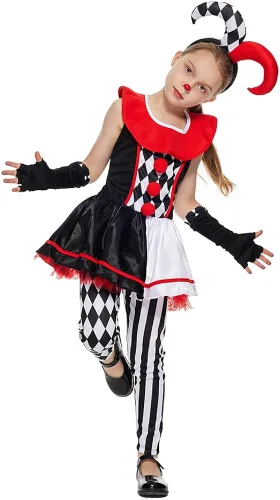 Vista 2 de EraSpooky Disfraz de payaso asesino para niñas, disfraz de Halloween para niños