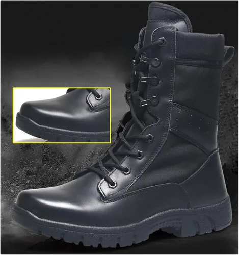 Vista 5 de Botas de trabajo tácticas militares para hombres con cremallera lateral Botas de combate del ejército
