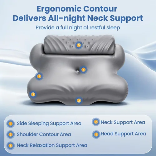 Vista 6 de Almohada cervical para aliviar el dolor de cuello, almohada ortopédica 2 en 1 para dormir, almohada ergonómica de espuma viscoelástica de contorno
