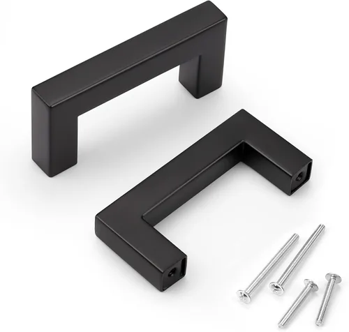 Vista 17 de Juego de manijas de puerta de acero inoxidable de 1/2 de ancho, esquinas cuadradas, para armario de cocina