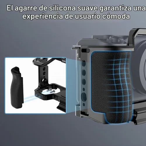 Vista 5 de SIRUI Jaula para cámara Sony ZV-E1 con agarre de silicona y abrazadera para cable para HDMI, placa de liberación rápida integrada para tipo Arca