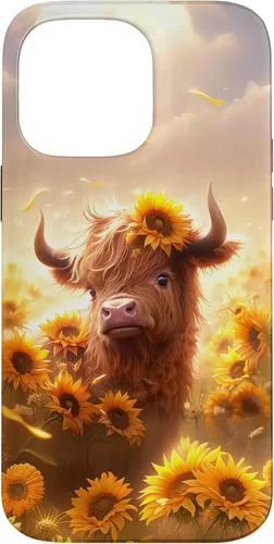 Vista 21 de Cute Scottish Highland Cow Sunflower Western Country Farm Case for iPhone 16