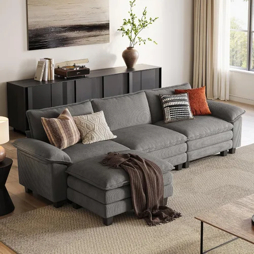 Vista 30 de LINSY HOME Sofá modular Cloud de 90 pulgadas, sofá modular modular de pana, sofá modular modular de pana, sofá biplaza moderno y cómodo, perfecto