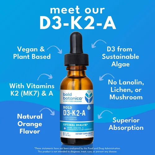 Vista 2 de D3 K2 A gotas de vitamina líquida, vegano, apoyo óseo e inmunológico, 60
