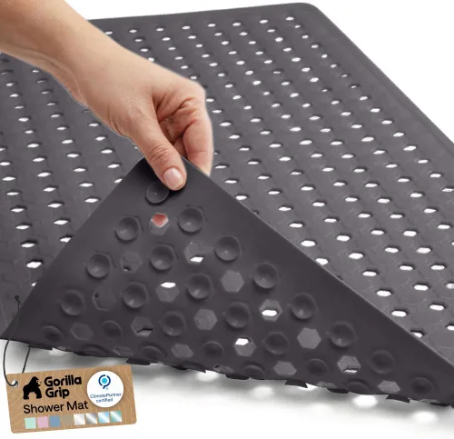 Vista 42 de GORILLA GRIP - Alfombrilla patentada cuadrada para cabina de ducha, alfombrillas pequeñas para el piso de la bañera para duchas de pie, ventosas