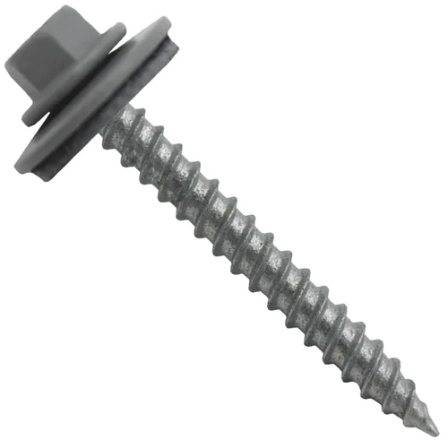 Vista 93 de 12 tornillos para techos de metal gris ABC de 1-1/2 pulgadas, cabezal de arandela hexagonal, arranque automático/roscado, arandela EPDM. 1 bolsa