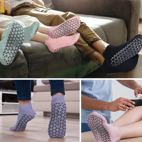Vista 7 de Calcetines de yoga antideslizantes con agarres para pilates ballet barras descalzo calcetines antideslizantes de hospital para mujeres y hombres