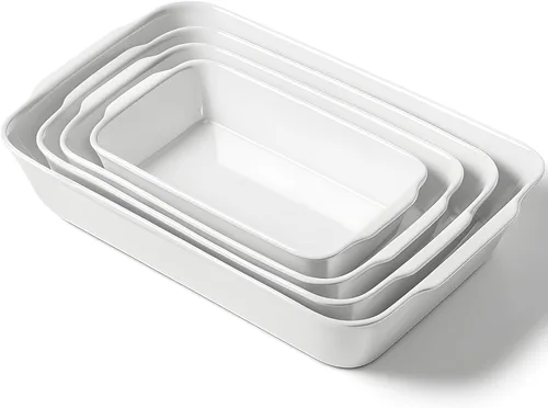 Vista 16 de HOMBENE - Cacerola blanca de 1.2 cuartos de galón, bandeja para lasaña para horno, utensilios para hornear, pequeña fuente de cerámica para hornear