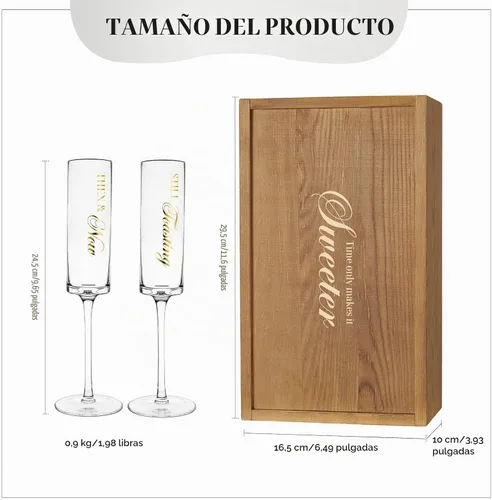 Vista 2 de AW BRIDAL - Juego de 2 copas de champán de aniversario con caja de madera Aniversario (marrón)
