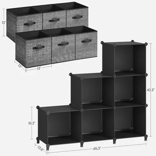 Vista 4 de SONGMICS Cubos de almacenamiento y organizador grande de almacenamiento de 6 cubos, contenedores de tela no tejida de 13 pulgadas con asas dobles