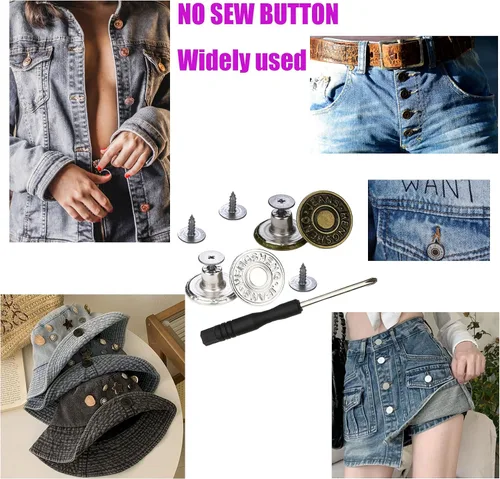 Vista 6 de 20 botones para coser jeans de metal, 0.67 pulgadas, sin clavos, removibles, sin clavos, botones de metal de repuesto para reparación de remaches