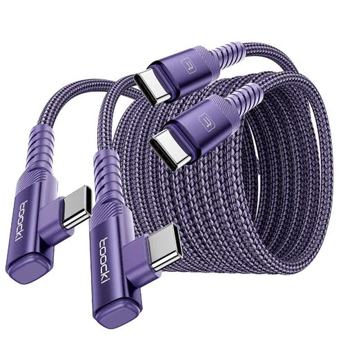Vista 20 de Cable de carga USB C a USB C (3.3 pies, paquete de 2), cable de carga tipo C de 60 W, cable de carga rápida de ángulo recto USBC a USBC para iPhone