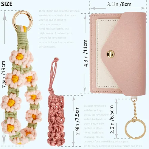 Vista 2 de BIHRTC Llavero de pulsera boho con soporte para lápiz labial, pulsera hecha a mano