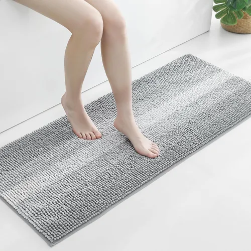 Vista 22 de Gibelle Alfombras de baño negras, alfombra de baño de chenilla de lujo, alfombra pequeña antideslizante para ducha y alfombras de piso para baño