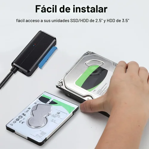 Vista 9 de Cable SATA a USB 3.0 a 2.5 Adaptador de disco duro de 3.5 pulgadas, convertidor externo para transferencia de datos SSD/HDD, con fuente