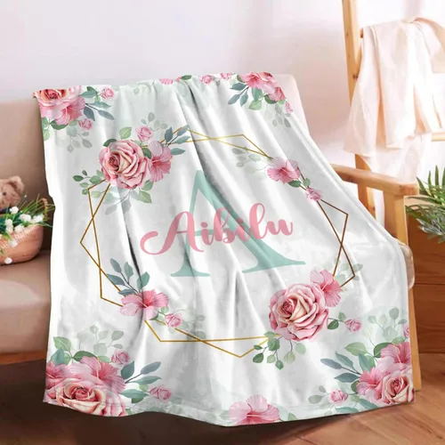 Vista 37 de Manta de bebé personalizada para niñas y niños pequeños, recién nacidos, regalos personalizados de vaca floral con nombre y texto, 40 x 30 pulgadas