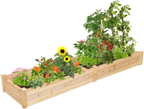 Vista 10 de S AFSTAR Cama de jardín elevada de madera, kit de jardinera divisible, cama elevada para plantar flores al aire libre, macetas sobre el suelo