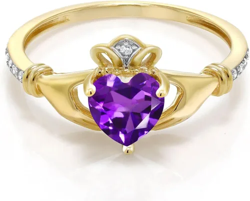 Vista 78 de Gem Stone King Anillo de compromiso claddagh celta irlandés de oro amarillo de 10 quilates con piedra preciosa en forma de corazón de 0.236 in