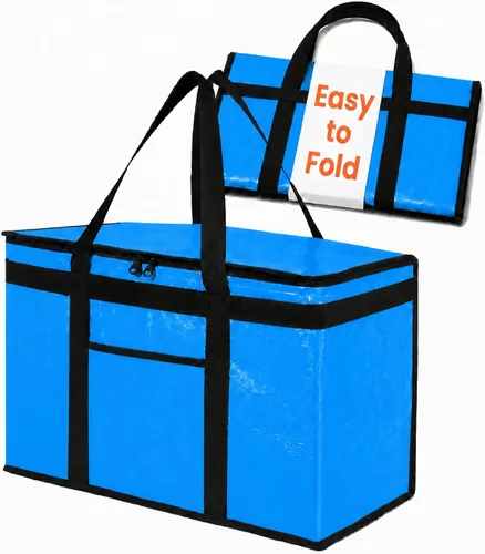 Vista 21 de Bolsa térmica XXL aislada y calentador de alimentos para entrega y compras de comestibles con parte superior con cremallera, color negro