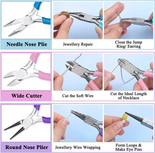 Vista 3 de 5 Packs Jewelry Pliers Set, Making Tools With Needle/Round/Chain/Bent/Zipper Pliers, Supplies Repair/Cut Kits for Crafting