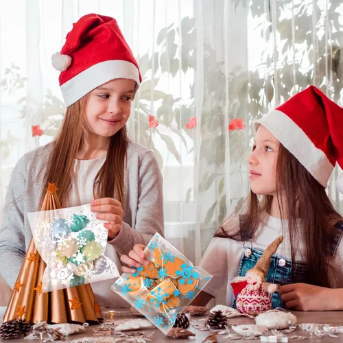 Vista 6 de Yinder 500 bolsas de invierno para galletas de invierno, bolsa de celofán con copos de nieve, bolsa de dulces autoadhesiva para suministros de Blanco