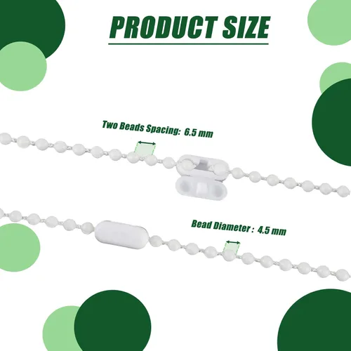 Vista 2 de 32.8 ft (32.8 pies) - Cable de cadena de cuentas enrollables venecianas romanas con 10 conectores para piezas de repuesto de persianas enrollables