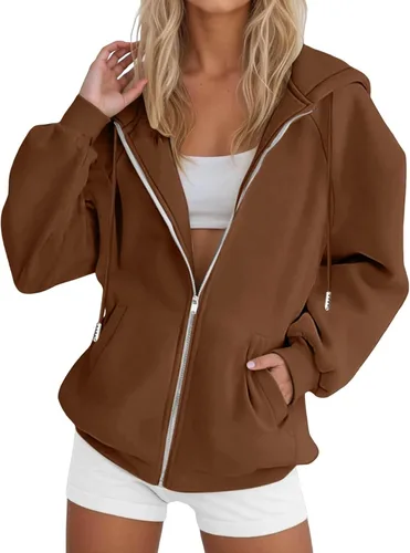 Vista 15 de JOFOW Sudaderas con capucha y cremallera para mujer 2026 Y2K 3- Negro