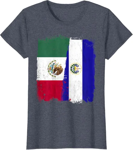 Vista 61 de Camiseta con la bandera mexicana de El Salvador con la mitad de la bandera mexicana de El Salvador