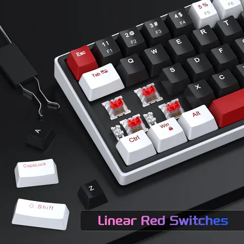 Vista 4 de MageGee SKY68 - Teclado mecánico para juegos, 68 teclas, compacto con retroiluminación LED azul, mini teclado ergonómico con cable para Windows PC