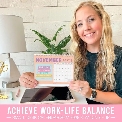 Vista 2 de Small Desk Calendar 2027 Standing Flip - 2027 Desk Calendar Small 2027-2028 Colorful Pastel