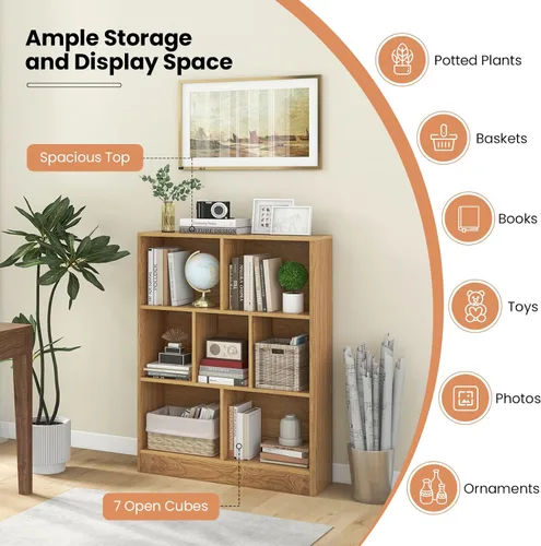 Vista 4 de Costzon 7-Cube Bookshelf for Kids, Wooden Toy Storage Organizer w/ 2 Anti-Toppling Kits, 3 Tier Open Shelves & Non-Slip Foot Pads, Montessori Toy