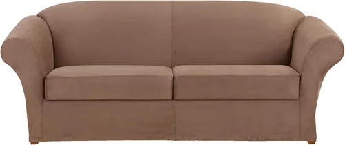 Vista 30 de SURE FIT funda para silla con alas y cojín en T de gamuza suave, de una pieza, ajuste relajado, poliéster, lavable a máquina, color chocolate