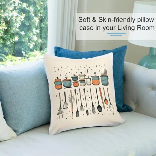 Vista 8 de Lindas fundas de almohada de terciopelo con estampado de olla y utensilios de cocina, 12 x 12 pulgadas, protector de almohada para el hogar, patio