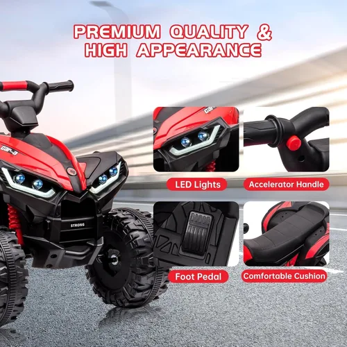 Vista 3 de 12V Kids Ride On ATV, alimentado por batería, eléctrico de cuatro ruedas Rojo