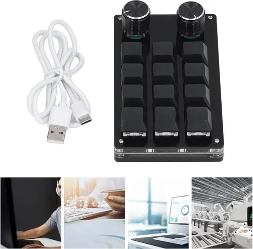 Vista 6 de Diyeeni Teclado mecánico macro de 12 teclas, teclado programable con 2 perillas, teclado portátil totalmente programable con una mano, teclado