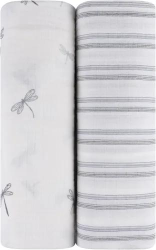 Vista 4 de Ely's & Co. Mantas Envolventes de Muselina Paquete de 2 para Bebé Niño, 100% Algodón Muselina Mantas Envolventes Receptoras Extra Grandes, 47"x47