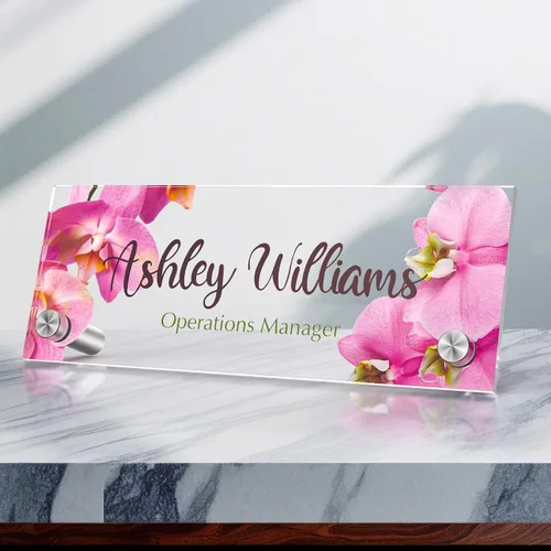 Vista 46 de Placa de identificación personalizada para escritorio, decoración de oficina de acrílico transparente con diseño de flores, decoraciones
