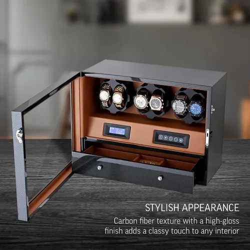Vista 2 de 6 Watch Winder with Jewelry Storage Drawer, LCD Display, Touch Control and Interior Backlight