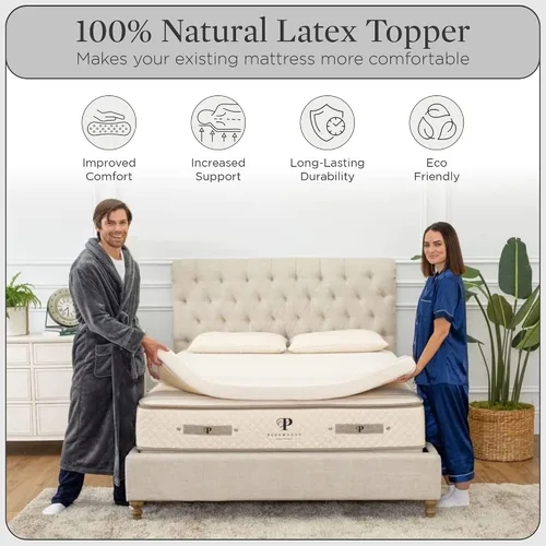 Vista 2 de PlushBeds Cubrecolchón mediano de 3 pulgadas Látex orgánico Fabricado en los Estados Unidos Comodidad de lujo Alivio relajante del punto