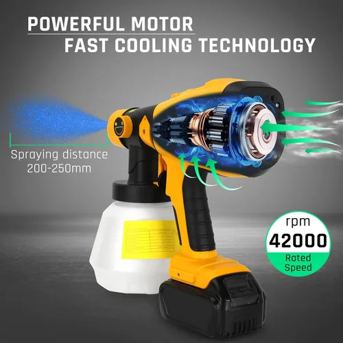 Vista 2 de Pistola pulverizadora inalámbrica WaxPar compatible con batería Dewalt 20V, pistola de pintura HVLP de 200W 18V con motor sin escobillas, 4