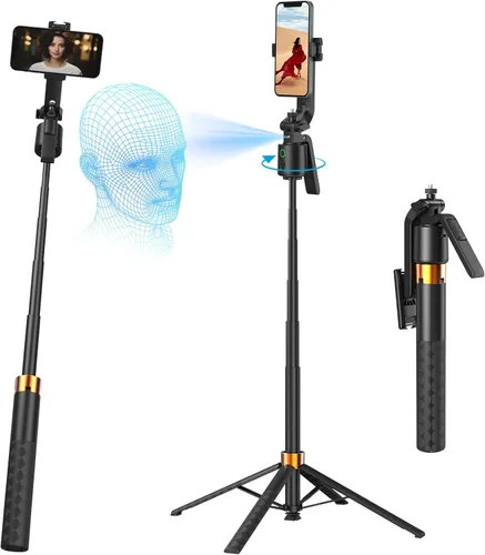 Vista 8 de Trípode para selfie stick de seguimiento facial automático para iPhone, trípode giratorio automático de 360°, control de gestos, no requiere