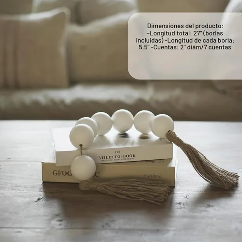 Vista 2 de Guirnalda de cuentas de madera extra grande con cuentas de madera de 2 pulgadas de diámetro, guirnalda de cuentas de madera con borlas, cuentas