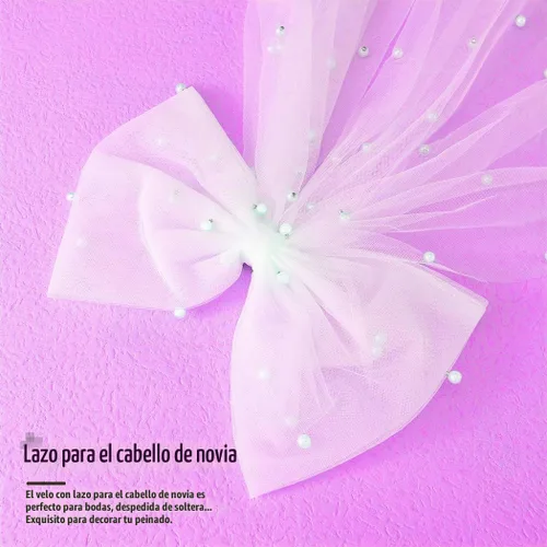 Vista 4 de JONKY Velo de Novia con Lazo de Boda Clip para Cabello con Perlas para Fiesta de Despedida de Soltera para Mujeres (Style1)