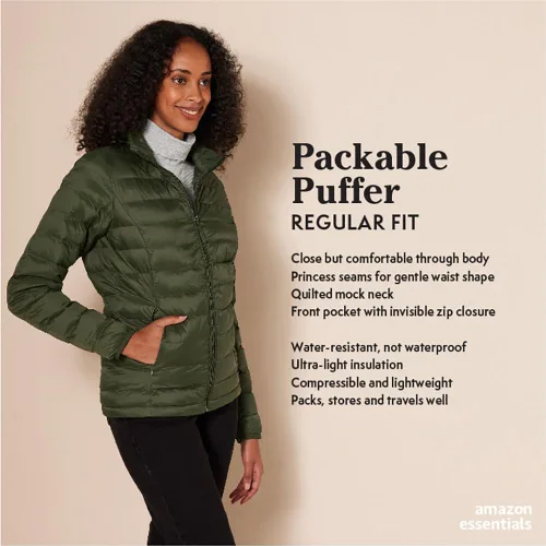 Vista 2 de Amazon Essentials Women's Lightweight Long-Sleeve Water-Resistant Packable Puffer Jacket (Available in Plus Size)