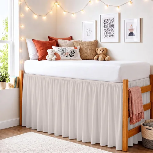 Vista 10 de Dorm Ruffle Twin XL 28" Drop Extra Long BedSkirt, Premium Brushed Microfiber Tailored Drop, Put On Elastic Long Dust Ruffle, Split Corner, Bedroom