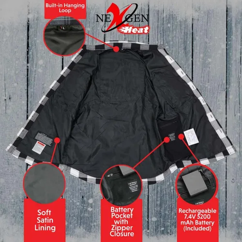 Vista 4 de Nexgen Heat NXM1601SET Riffraff - Camisa de manga de franela térmica para hombre, color negrogrisblanco, actividades al aire libre con batería
