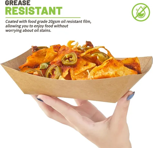 Vista 4 de ZORRITA - Bandejas de papel para comida de 3 libras - Pack de 50 bandejas desechables para nachos, bandejas de papel kraft para tacos, cestas