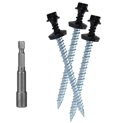 Vista 12 de Tornillos para techos de metal de 10 x 1 pulgada, tornillo para techo de chapa metálica con cabeza hexagonal negra y arandela EPDM para techos